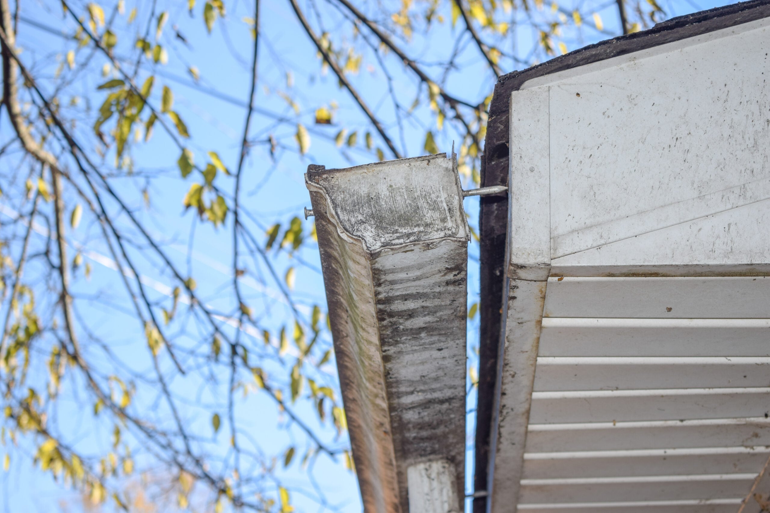 Gutter Pulling away from fascia. You can see daylight between the back of the gutter and the fascia/house. Weight of ice or snow pulled gutter away. Gutter Inspection: what to look for