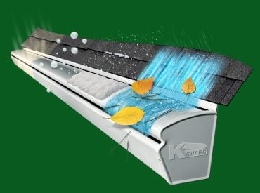 profile view of k-guard gutter with sections representing different seasonal weather on the gutter. Gutter guards in snow and ice. Gutter guards in heat and high UV/sun exposure. Gutter Guards and water capacity
