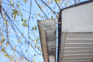 Gutter Pulling away from fascia. You can see daylight between the back of the gutter and the fascia/house. Weight of ice or snow pulled gutter away. Gutter Inspection: what to look for